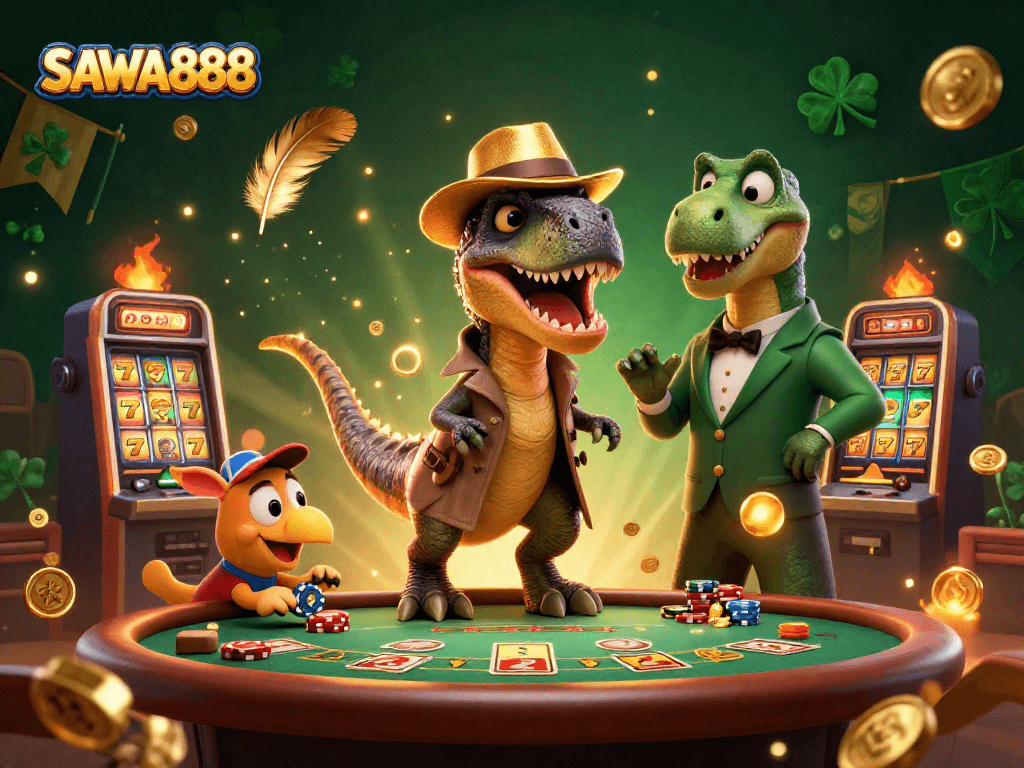 Experience excitement with SAWA888 at an entertaining blackjack table featuring a velociraptor card counter, a stegosaurus pit boss, and a sneaky compy pickpocket.