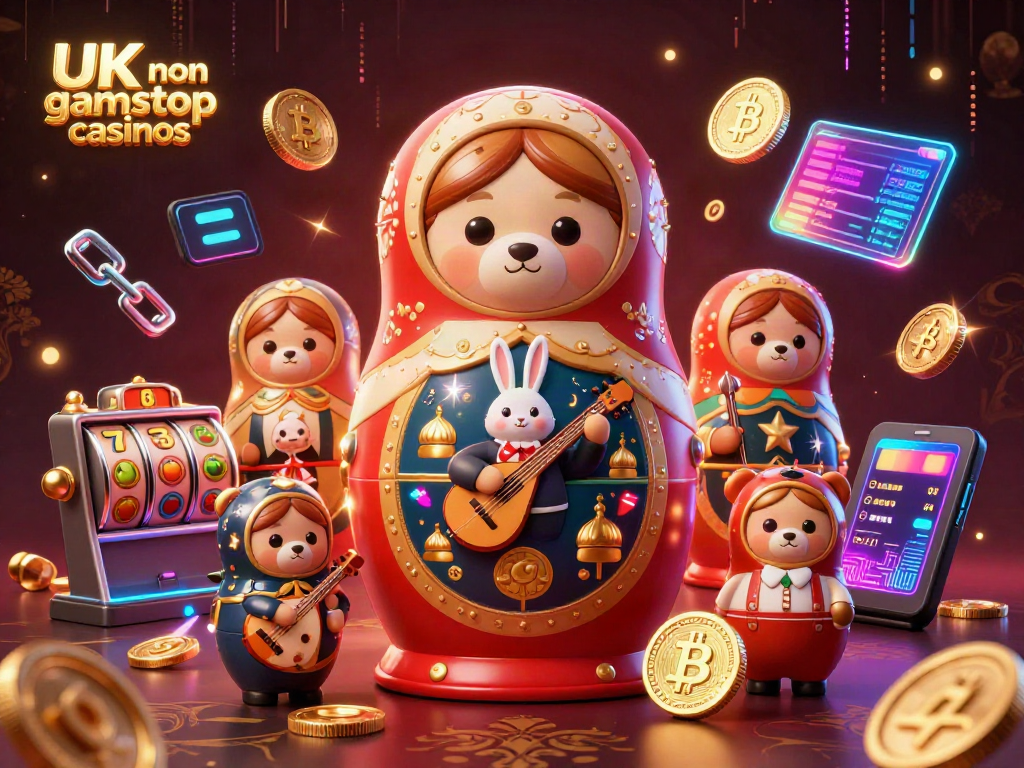 Engage with UK non gamstop casinos through exciting 3D elements featuring Russian Matryoshka bears and crypto themes.