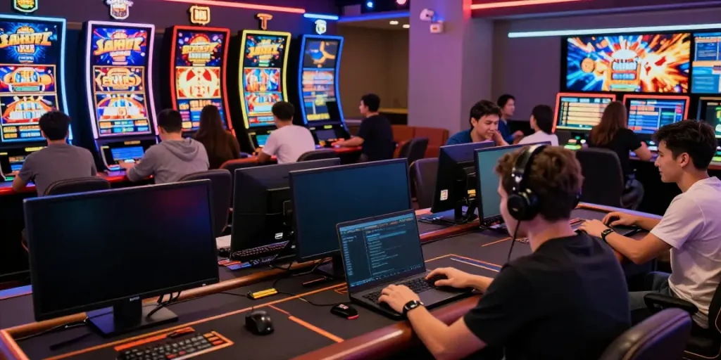 Exciting online gaming atmosphere showcasing gem88 casino experience with players engaged in diverse games.