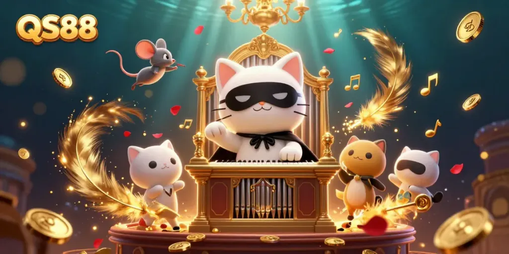 Experience the thrilling action at QS88, featuring a whimsical gaming scene with unique characters and festive elements.