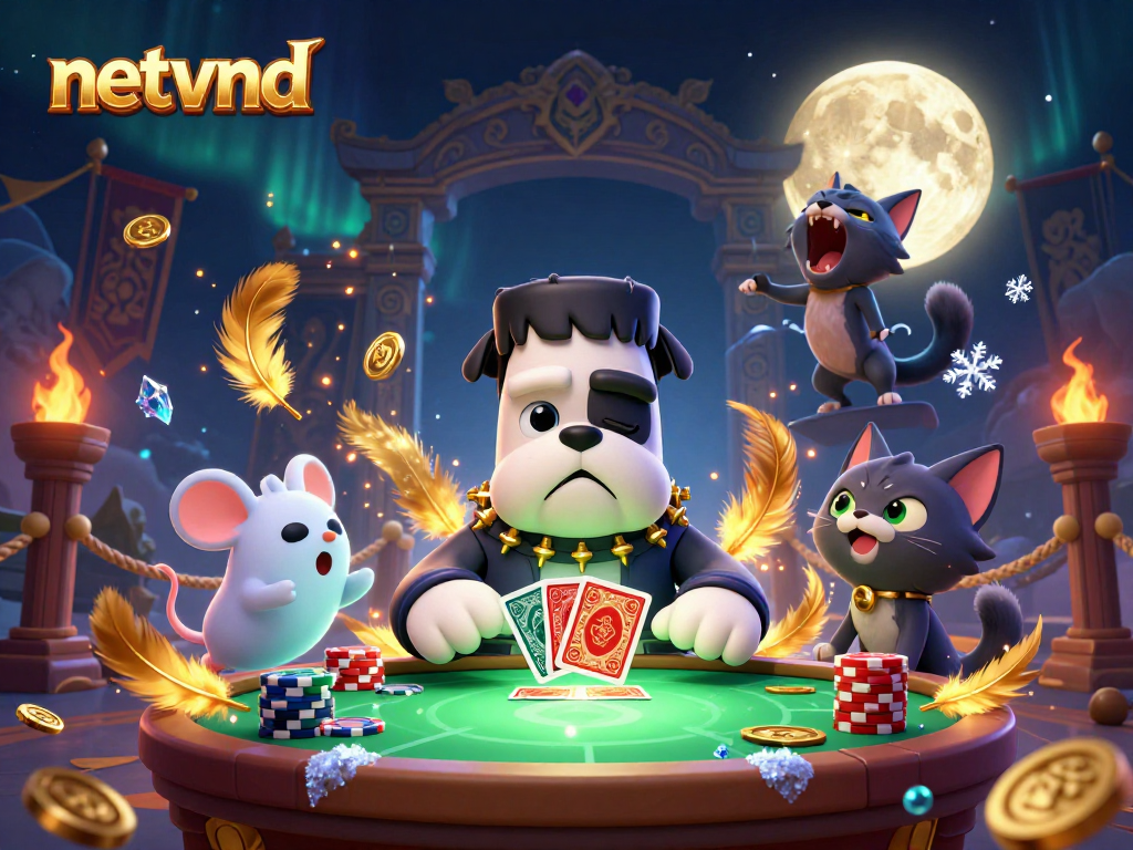 Engage with netvnd at a spooky casino table with vibrant characters and elements.
