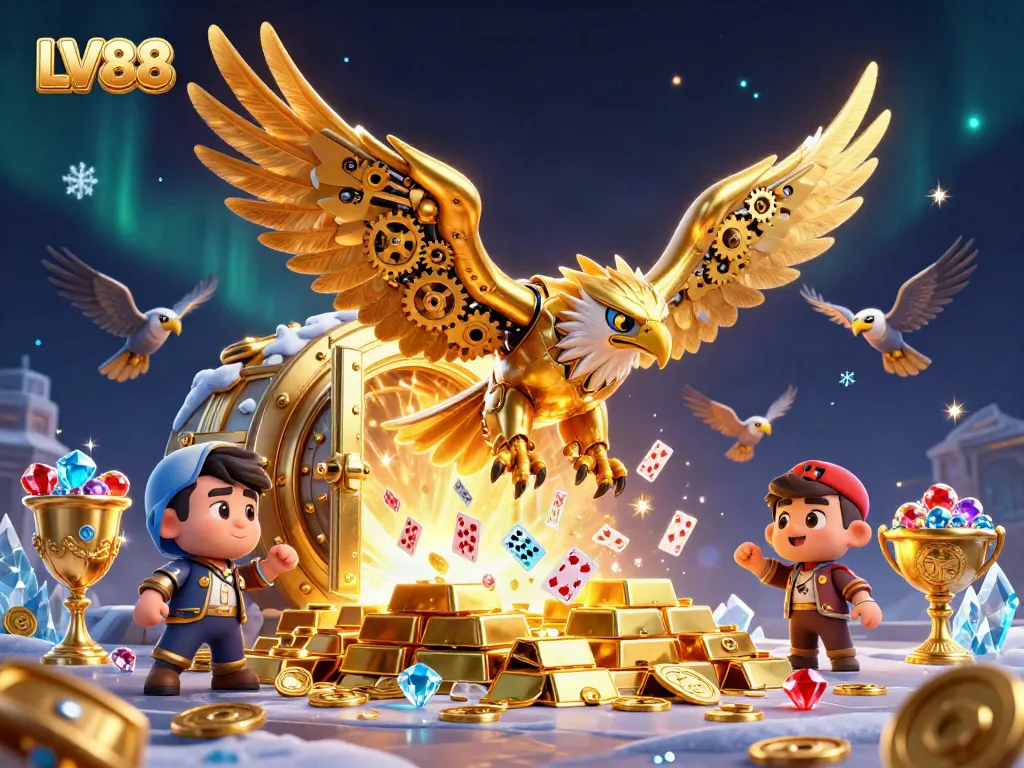 Experience LV88 with immersive casino adventure featuring vibrant holographic cards and golden treasures.