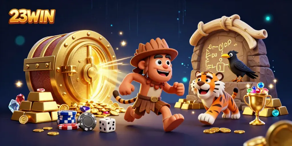 Experience the vibrant world of 23WIN with unique cartoon characters in a thrilling casino setting.