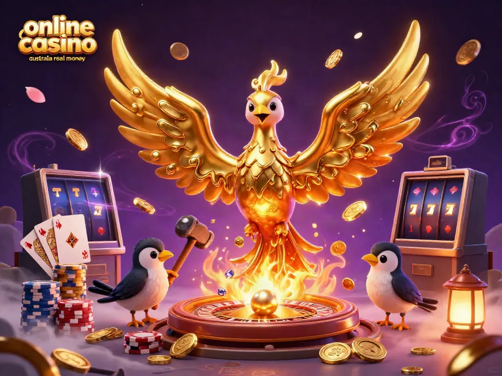 Celebrate wins at online casino Australia real money with vibrant and dynamic casino-themed illustration.
