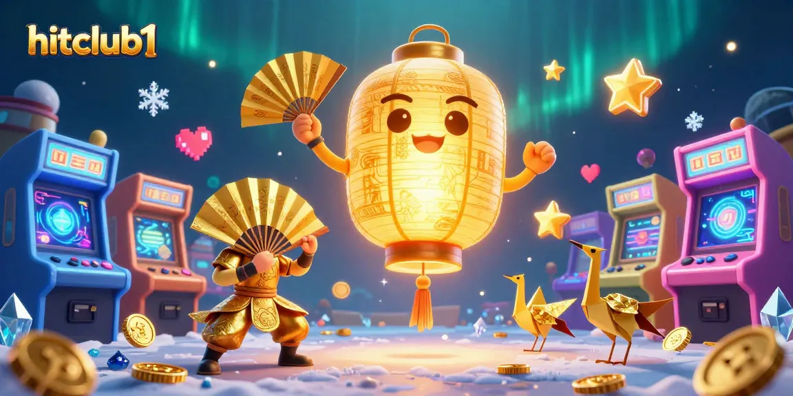 Experience exciting gameplay at hitclub1 with a vibrant 3D illustration of a casino scene filled with lucky symbols and characters.