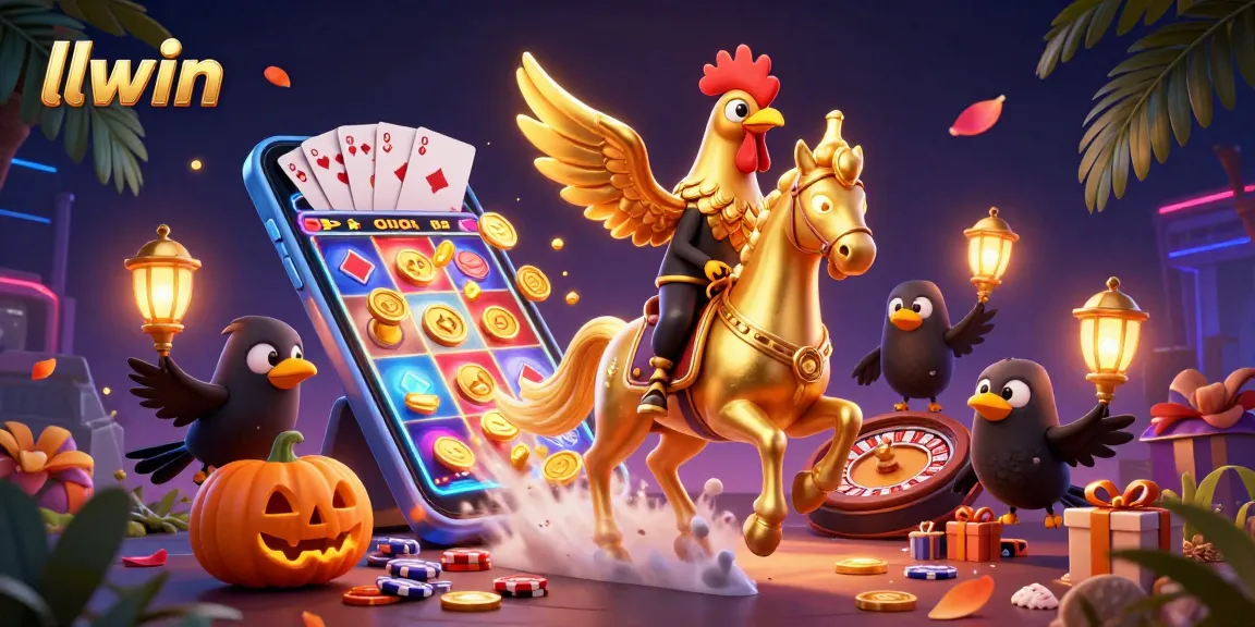Win big with llwin while enjoying an exciting casino scene filled with vibrant game elements and characters.