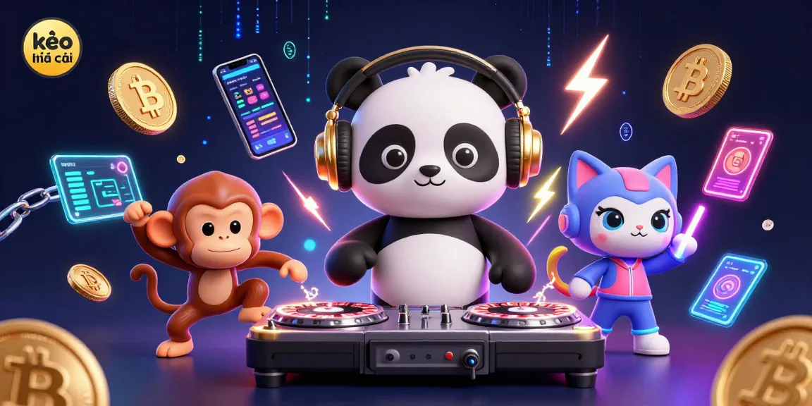Experience kèo nhà cái action with energetic DJ panda, dancing monkey, and glow-stick kitten.