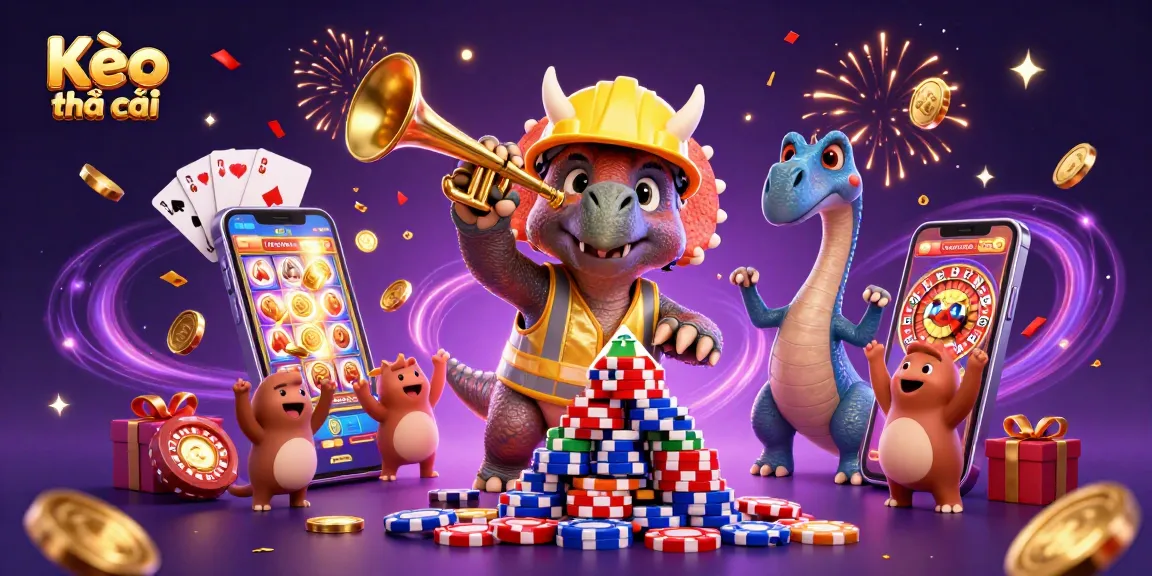 Experience Kèo nhà cái excitement with triceratops and celebrations in a vibrant casino scene.