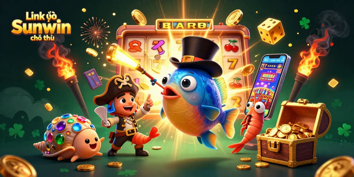 Engage with Link vào Sunwin chính thức through a vibrant casino scene featuring deep-sea characters and jackpot rewards.