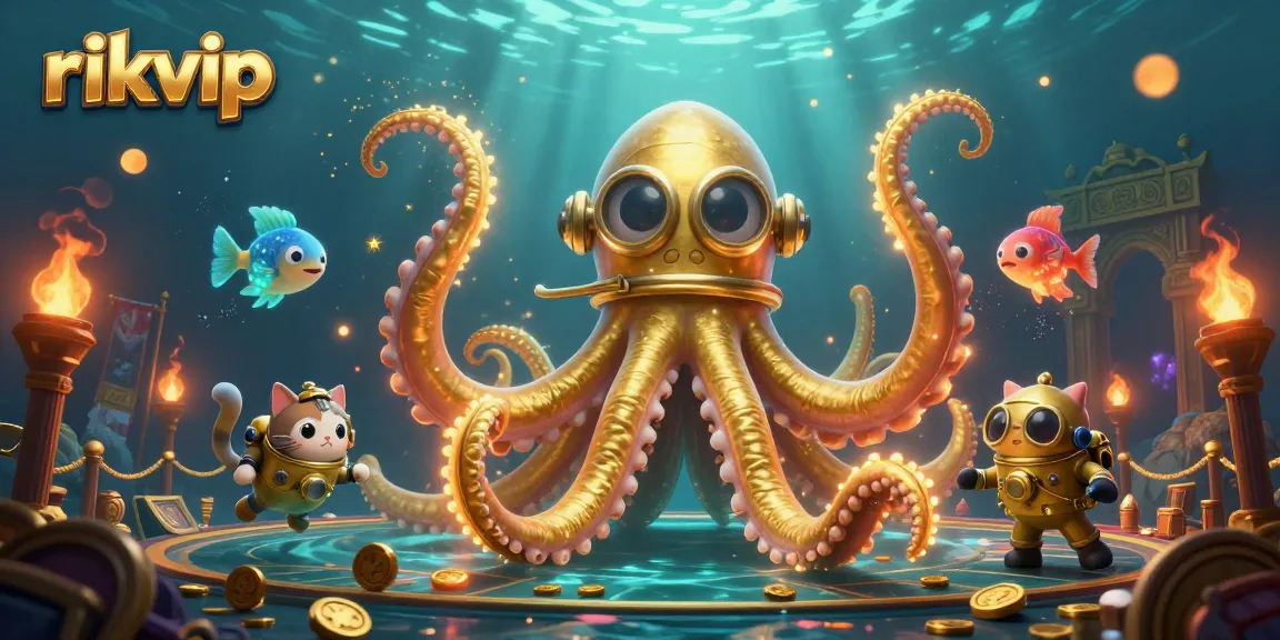 Engage in thrilling adventures at rikvip, featuring a kraken, a diving cat, and treasure galore.