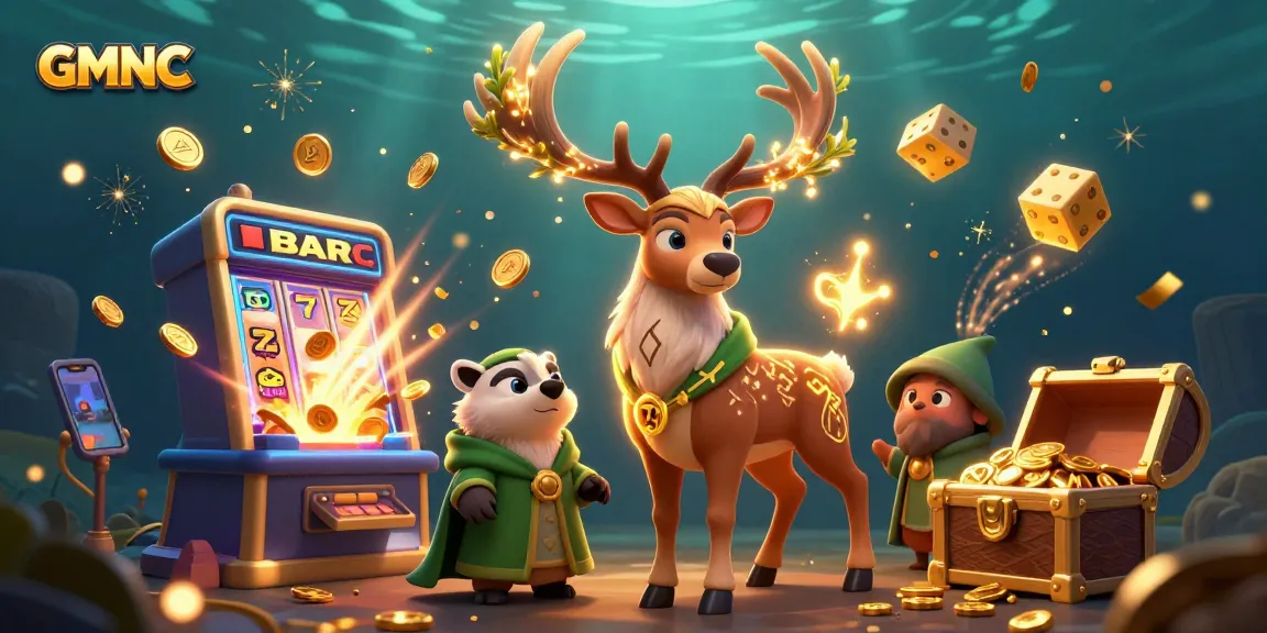 Engage with GMNC's thrilling casino adventure featuring a Celtic druid stag and slot machine excitement.