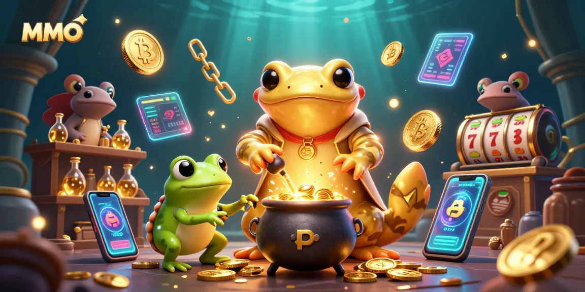 MMOO showcases a magical casino scene featuring a golden salamander alchemist with coins and slot reels.